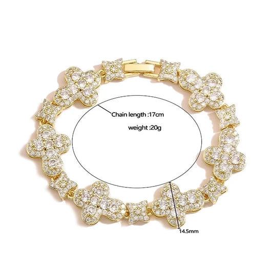 Elegant Shiny Cross Star Copper Zircon 18K Gold Plated Inlay Bracelets Necklace