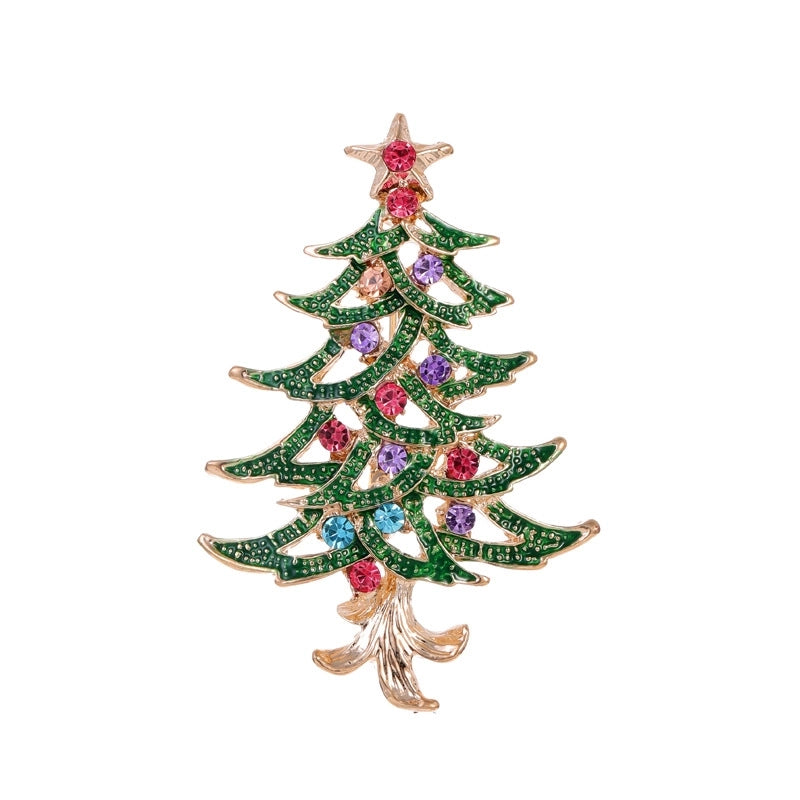 Cute Pin Christmas Tree Wreath Zinc Alloy Enamel Plating Inlay Rhinestones Unisex Brooches