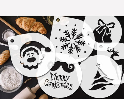 Christmas Casual Santa Claus Snowflake Plastic Coffee Art Mould Kitchen Molds Latte Art Mold 1 Set