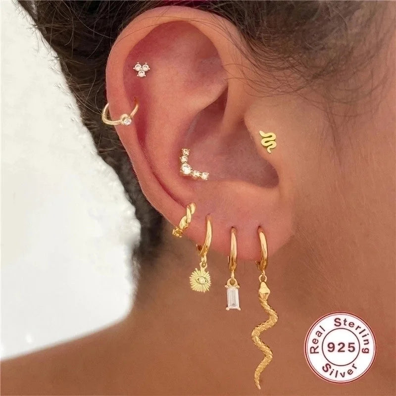 1 Piece Ear Cartilage Rings & Studs Fashion Solid Color 925 Sterling Silver Plating Inlay Zircon