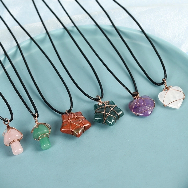 Natural Crystal Stone Mini Stars Heart Mushroom Handmade Pendant