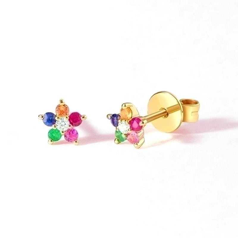 1 Pair Minimalist Flower Plating Inlay Copper Zircon White Gold Plated Gold Plated Ear Studs