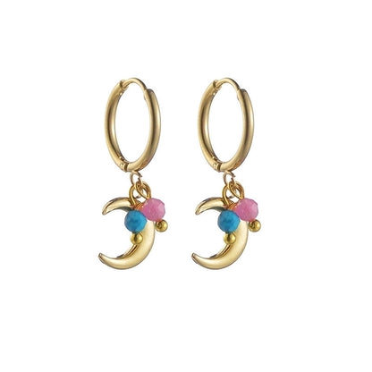 Lady Geometric Plating 304 Stainless Steel Natural Stone 18K Gold Plated Earrings