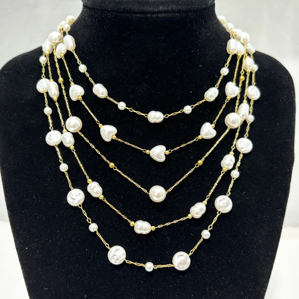 Moderate Luxury Irregular Heart Circle Copper Pearl Inlay Stud Earrings