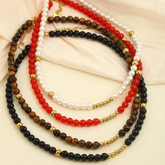 Vintage Style Classic Style Round 304 Stainless Steel Natural Stone Beaded Chain Necklace In Bulk