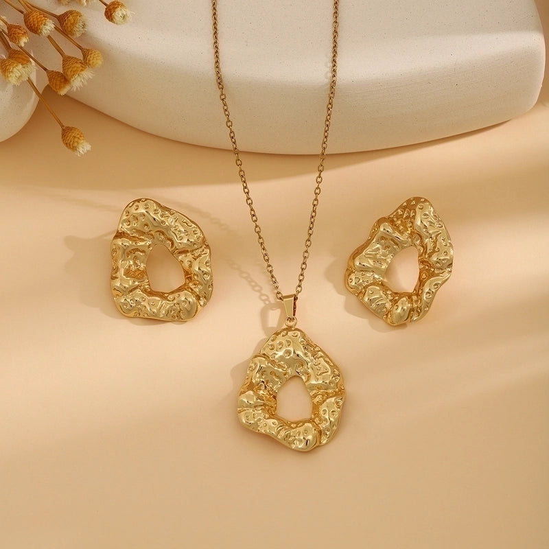 Elegant Retro Geometric Heart Shape Flower Stainless Steel Plating Jewelry Set