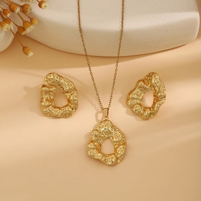 Elegant Retro Geometric Heart Shape Flower Stainless Steel Plating Jewelry Set