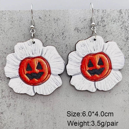 Funny Streetwear Halloween Pattern Spider Wood Drop Earrings