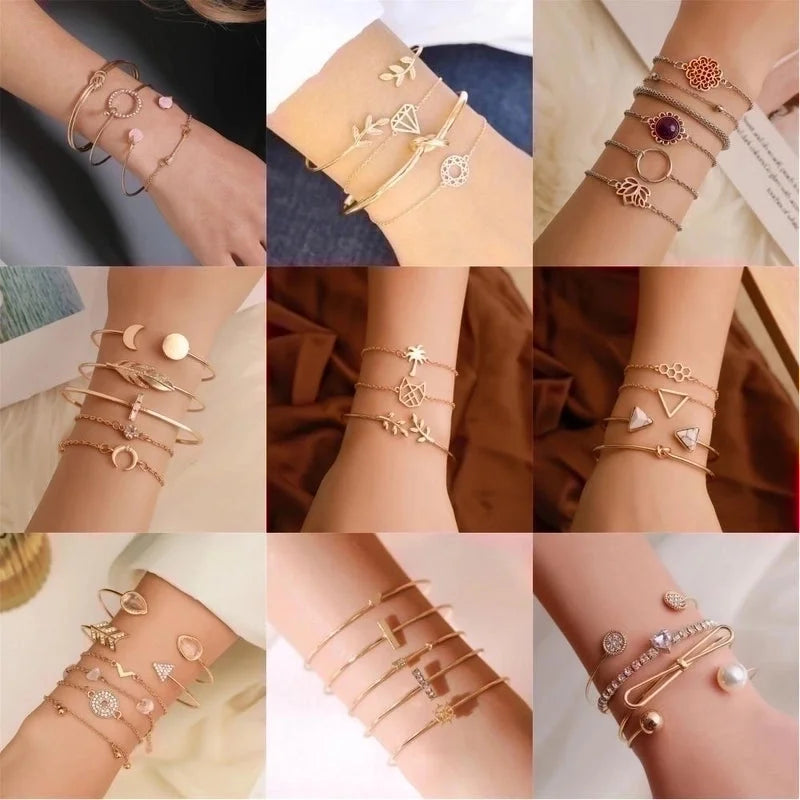 1 Set Minimalist Star Heart Shape Butterfly Stainless Steel Metal 18k Gold Plated Gold Plated Silver Plated Turquoise Rhinestones Zircon Bangle