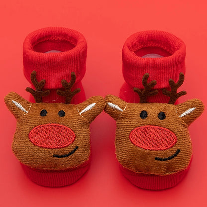 New Newborn Baby Socks Autumn And Winter A Cotton Red Terry Fleece-lined Thickened Non-slip Baby Christmas Floor Socks 1