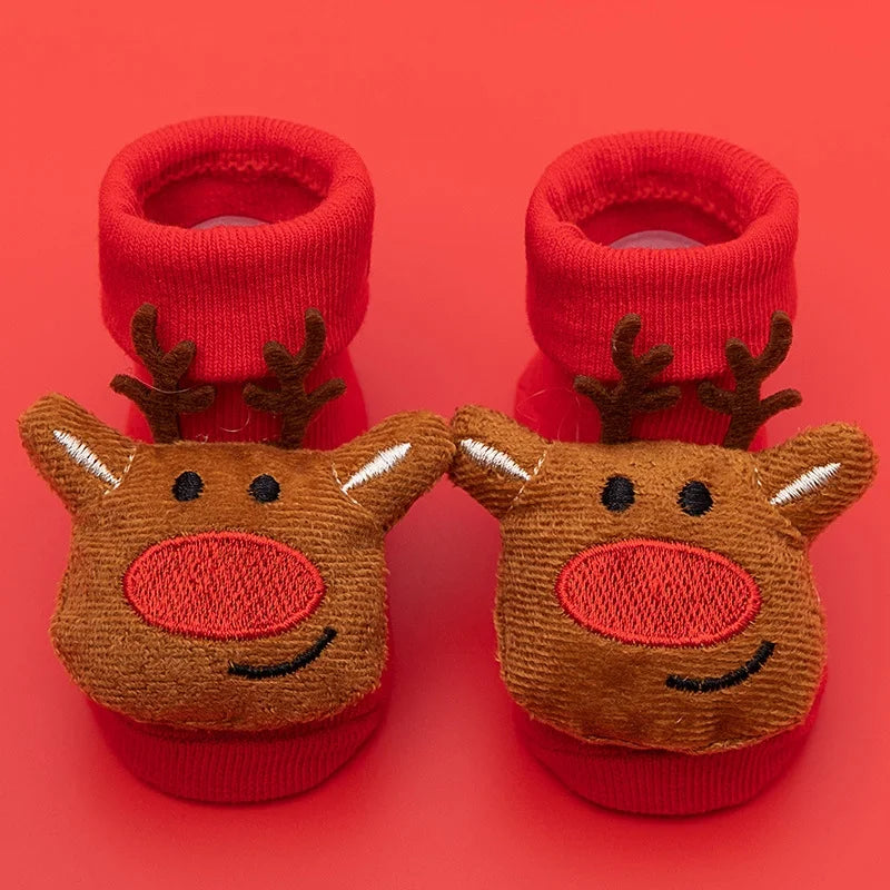 New Newborn Baby Socks Autumn And Winter A Cotton Red Terry Fleece-lined Thickened Non-slip Baby Christmas Floor Socks 1