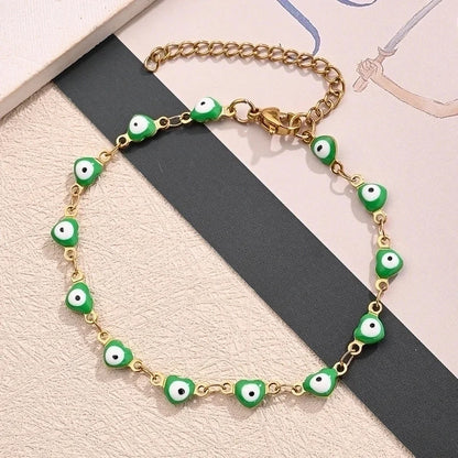 Casual Classic Style Devil's Eye Color Block Heart Shape 304 Stainless Steel 18K Gold Plated Bracelets In Bulk