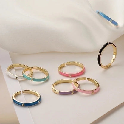 Minimalist Round Copper 18k Gold Plated Zircon Open Ring In Bulk