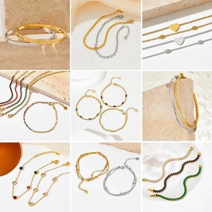 3 Pieces Casual Modern Style Geometric 304 Stainless Steel Zircon 16K Gold Plated White Gold Plated Gold Plated Plating Inlay Bracelets