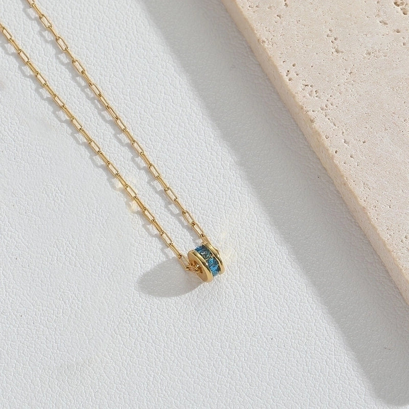 Minimalist Classic Style Commute Geometric Copper Inlay 14K Gold Plated Zircon Pendant Necklace