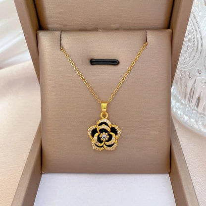 Fashion Geometric Titanium Steel Copper Plating Artificial Diamond Necklace