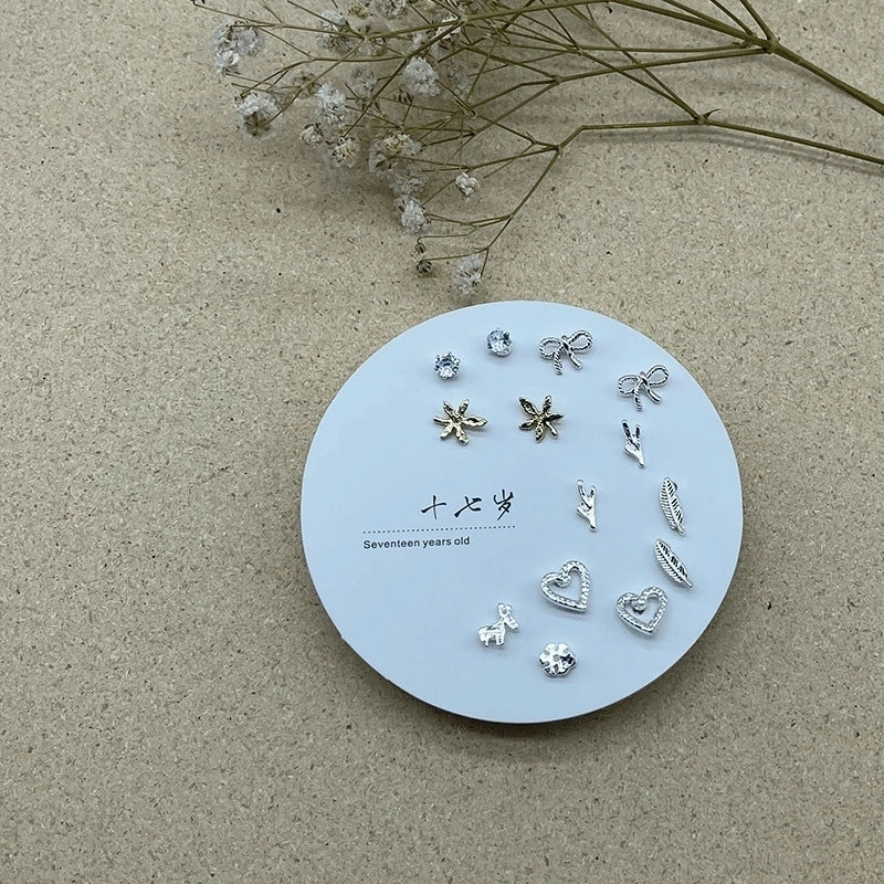 2 Pieces Minimalist Commute Geometric Inlay Copper Zircon Drop Earrings