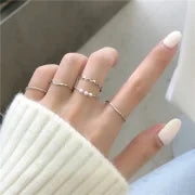 New Set Five-piece Combination Japanese And Korean Simple Wave Pearl Ring Distinctive Ring Girls' End Ring