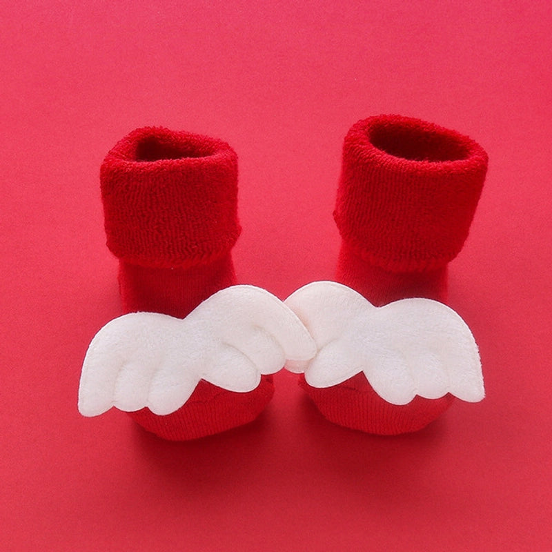 New Newborn Baby Socks Autumn And Winter A Cotton Red Terry Fleece-lined Thickened Non-slip Baby Christmas Floor Socks 1