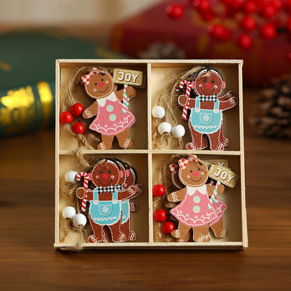 Christmas Cute Gingerbread Doll Car Wood Party Festival Hanging Ornaments Decorations Hanging Ornaments