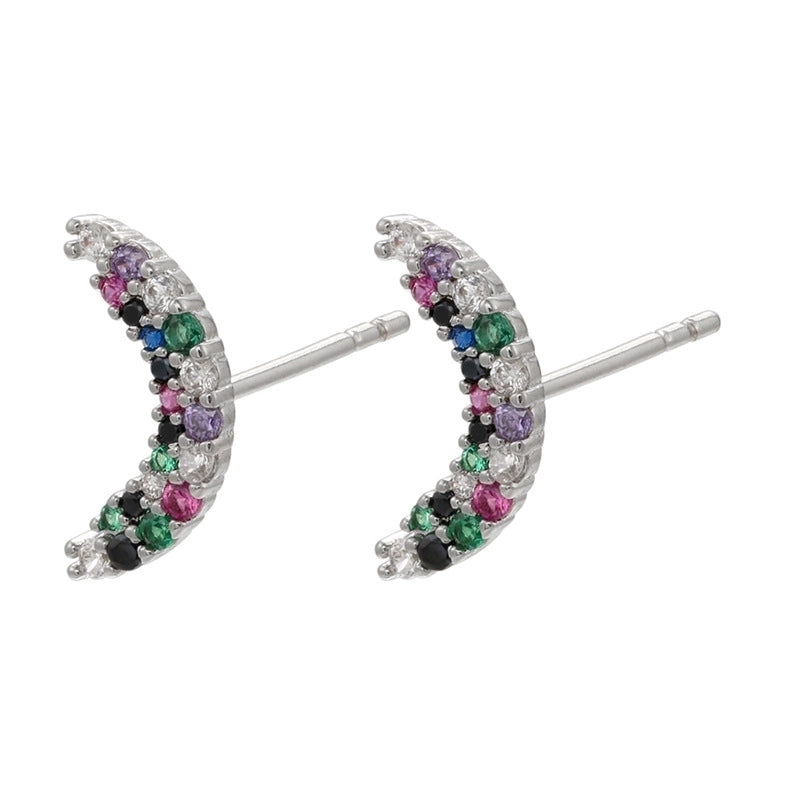 Cute Geometric Moon Flower Copper Artificial Gemstones Copper Earrings