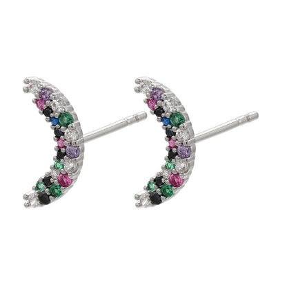 Cute Geometric Moon Flower Copper Artificial Gemstones Copper Earrings