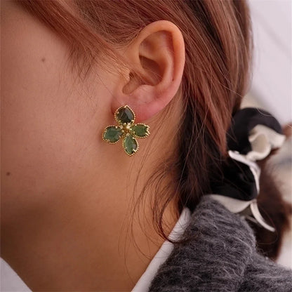 1 Pair Nordic Style Sweet Flower Plating Inlay Copper Zircon K Gold Plated Ear Studs