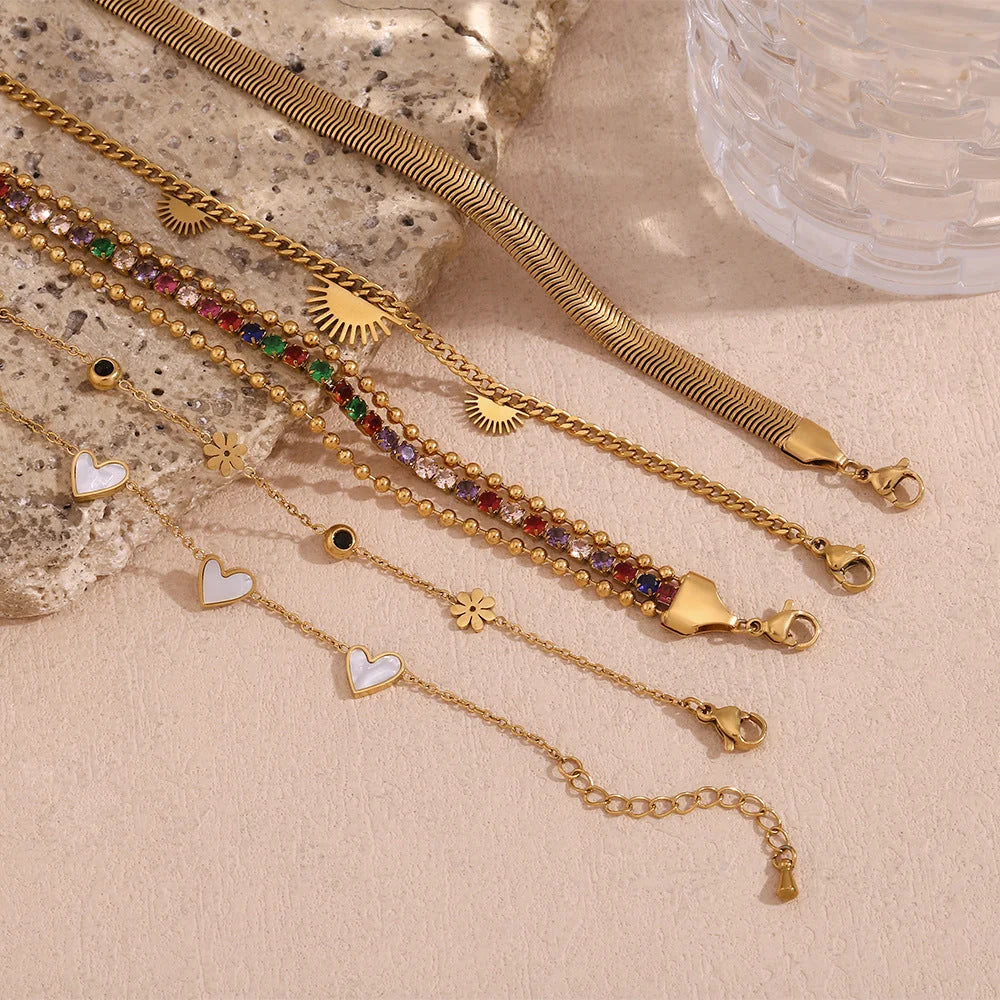 Women Fashion Stripe Geometric Stainless Steel 18K Gold Plated Bracelets