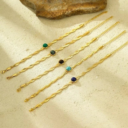 IG Style Geometric 304 Stainless Steel 18K Gold Plated Natural Stone Snake Chain Bracelets In Bulk