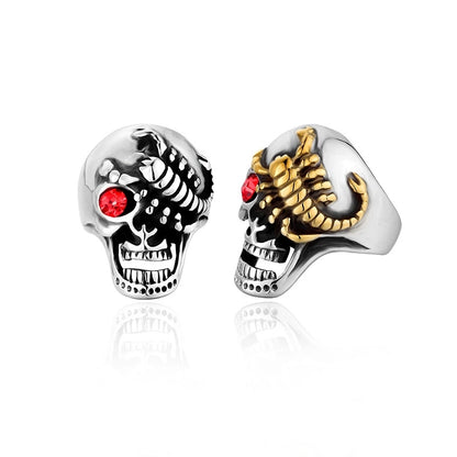 Hip-Hop Skull Titanium Steel Inlay Rhinestones 18K Gold Plated Halloween Men's Rings