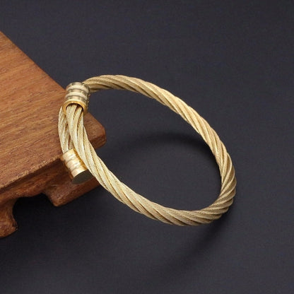 Fashion Twist 304 Stainless Steel 18K Gold Plated Bangle In Bulk