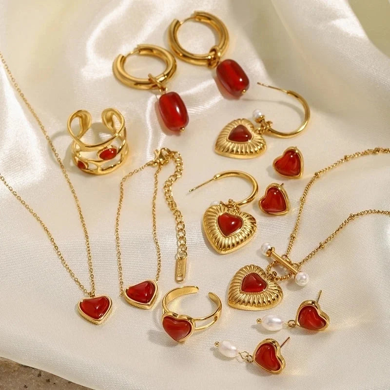 Casual Exaggerated Heart Shape 304 Stainless Steel 18K Gold Plated Rings Bracelets Necklace