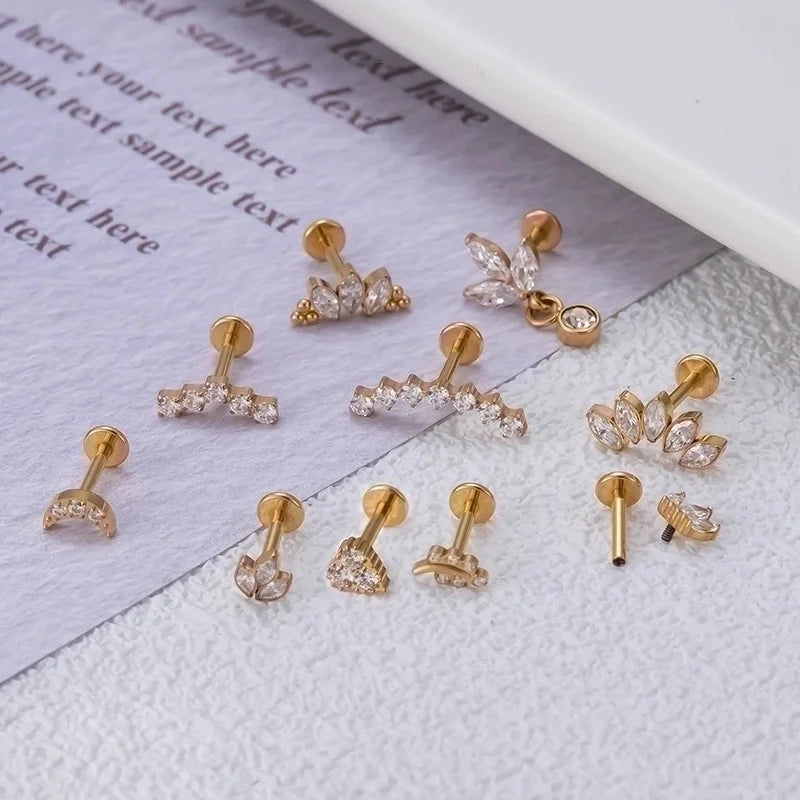 1 Piece Ear Cartilage Rings & Studs Fashion Crown Pure Titanium Plating Zircon