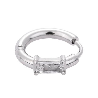 1 Piece Modern Style Minimalist Classic Style Solid Color Inlay 316L Stainless Steel Zircon 14K Gold Plated Hoop Earrings