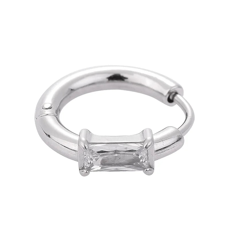 1 Piece Modern Style Minimalist Classic Style Solid Color Inlay 316L Stainless Steel Zircon 14K Gold Plated Hoop Earrings