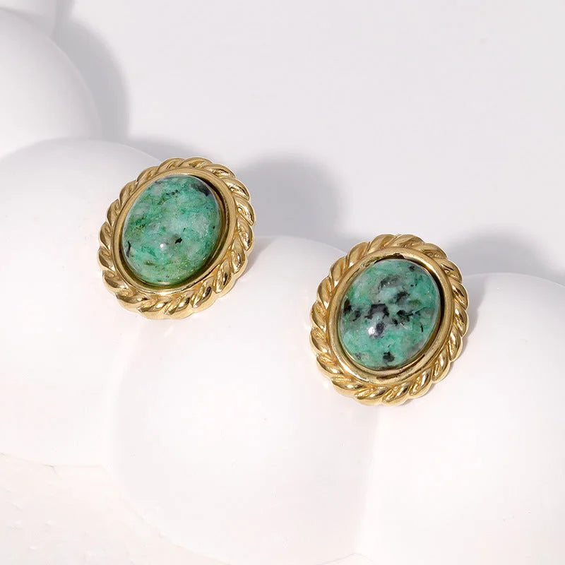 French Vintage Ellipse Geometric Stainless Steel Electroplating Stud Earrings