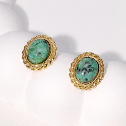 French Vintage Ellipse Geometric Stainless Steel Electroplating Stud Earrings