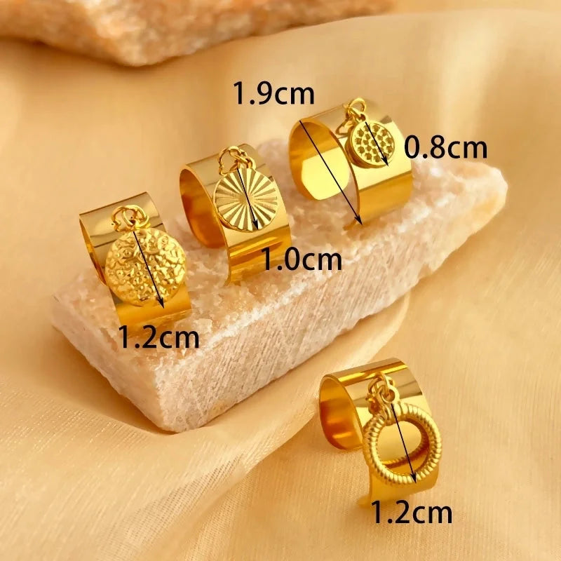 Casual Retro Minimalist Solid Color 304 Stainless Steel 18K Gold Plated Plating Hollow Out Open Rings