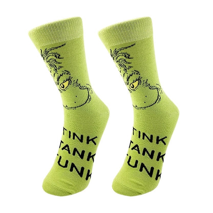 Christmas Mid-calf Length Socks Grinch Knitted Personalized Men And Women Socks Couple Fashion Socks