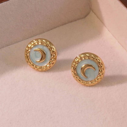 1 Pair Romantic Minimalist Classic Style Moon Plating 304 Stainless Steel Imitation Gold Ear Studs