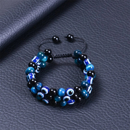 Fashion Bracelet Natural Blue Tiger Eye Handmade Woven Evil Eye Bracelet Men's Three-layer Bracelet