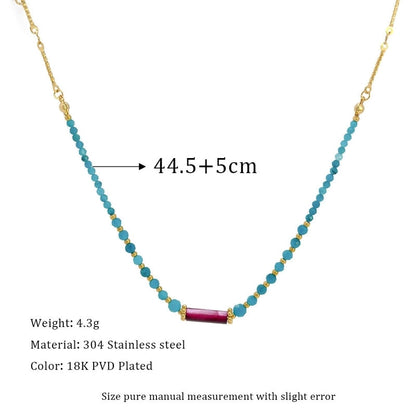 Elegant Geometric 304 Stainless Steel Natural Stone Beaded Chain Cable Chain Pendant Necklace In Bulk