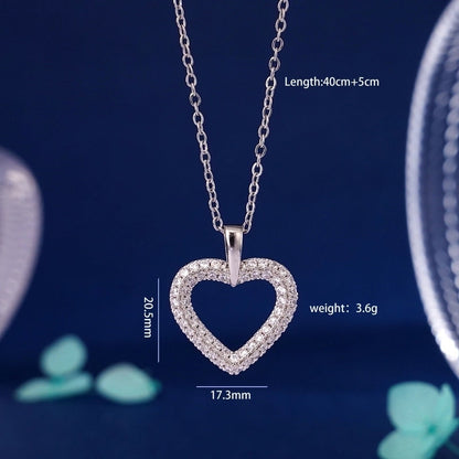 304 Stainless Steel Copper Inlay Heart Shape Zircon Pendant Necklace