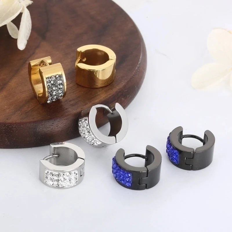 1 Pair Shiny Round Solid Color Inlay Stainless Steel Rhinestones 18K Gold Plated Earrings