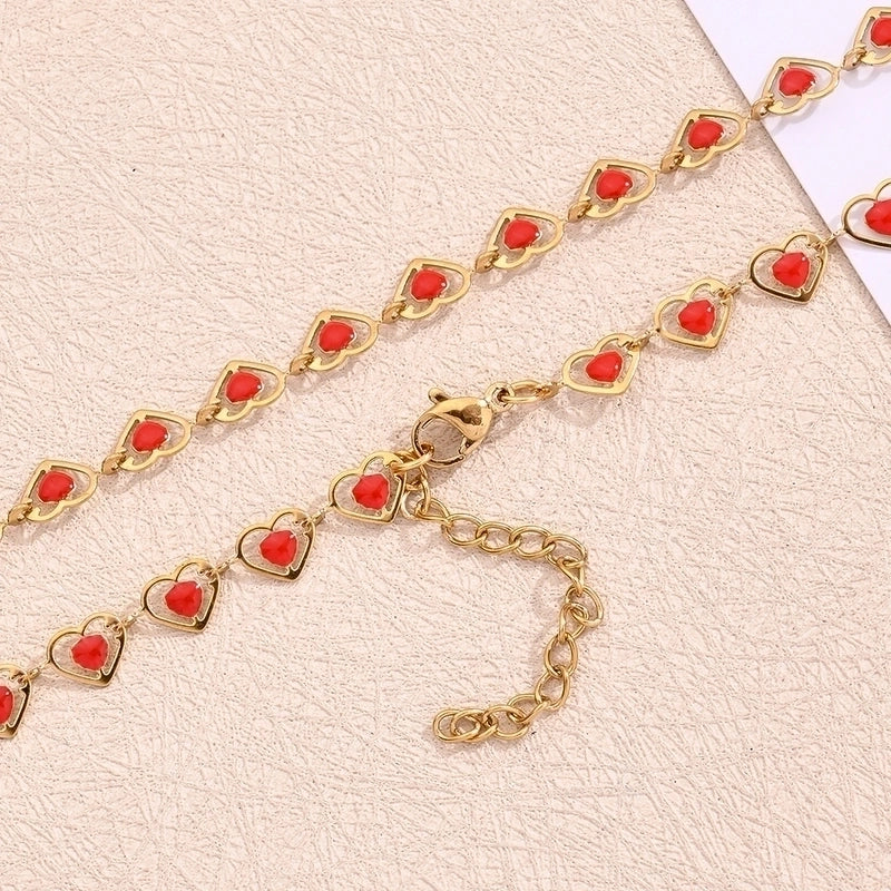 Sweet Minimalist Double Heart Heart Shape 304 Stainless Steel 18K Gold Plated Polishing Enamel Plating Necklace