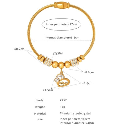 Casual Minimalist Star Heart Shape Butterfly Titanium Steel 18K Gold Plated Rhinestones Bangle In Bulk