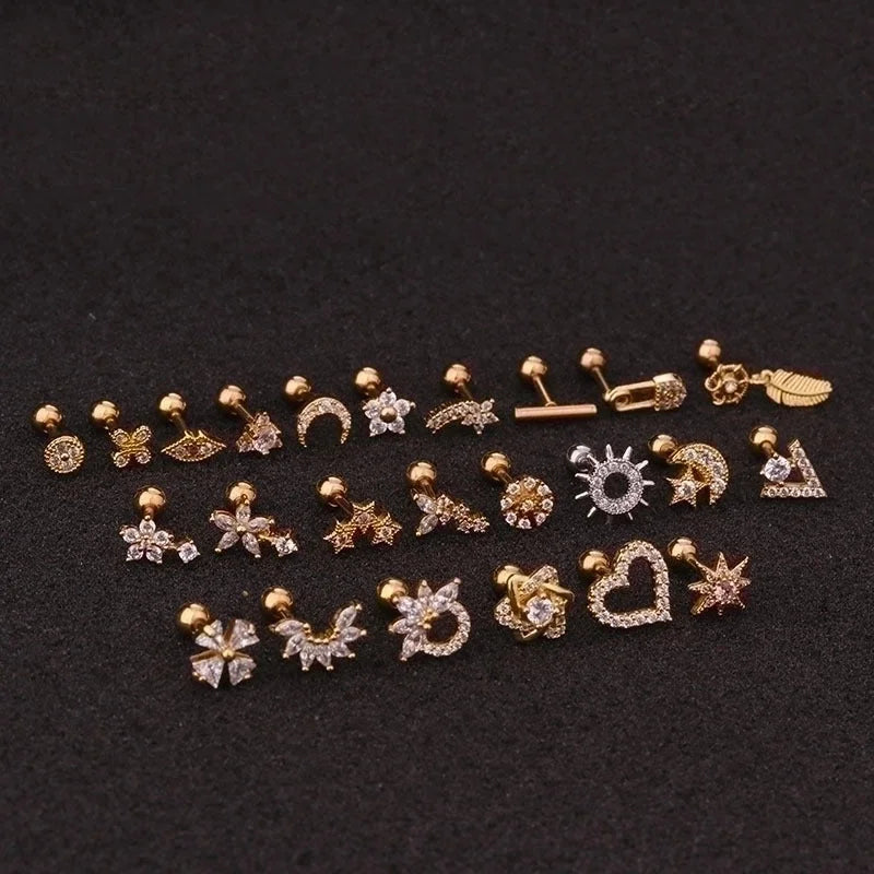 Ear Cartilage Rings & Studs Flower 316L Stainless Steel Copper