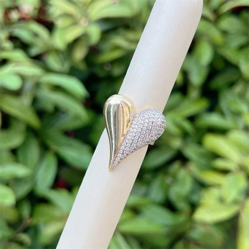 Copper 18K Gold Plated Inlay Heart Shape Zircon Open Rings