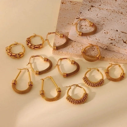 1 Pair Casual Minimalist Geometric Plating Mesh Stainless Steel Hoop Earrings