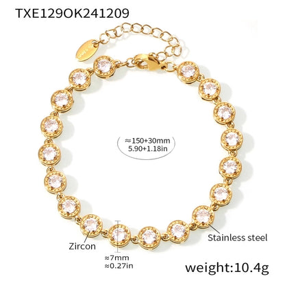 New Arrival Titanium Steel Full Diamond 3A Zircon Mixed Color Bracelet PVD Vacuum Electroplating Non-Fading Necklace Jewelry Suit